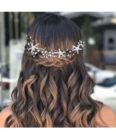 CASDRE Starfish Bride Wedding Hair Vine Pearl Bridal Headpiece Beach Wedding Hair Accessories for Women and Girls(A Silver)