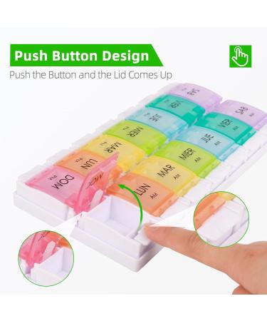 Spanish Pill Organizer - 7 Weekly Compartments for AM/PM Meds | Medication Organizer & Vitamin Planner in Spanish - Buy Online on GoSupps.com