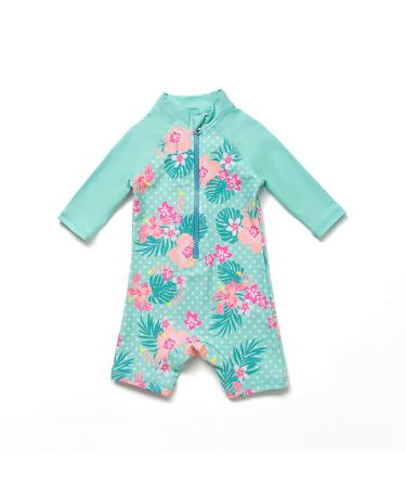 BONVERANO Baby Girls Swimsuit Toddler Bathing Suit Long-Sleeve Zipper One Piece Swimwear with UPF 50+ Sun Protection 6-9 Months Green