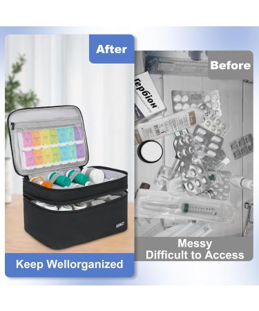Medicine Storage Bag | Double Layer Pill Organizer with Lockable Zipper | Adjustable Divider for Pills & Medical Supplies - Travel Carrying Bag in Black - Buy Online on GoSupps.com