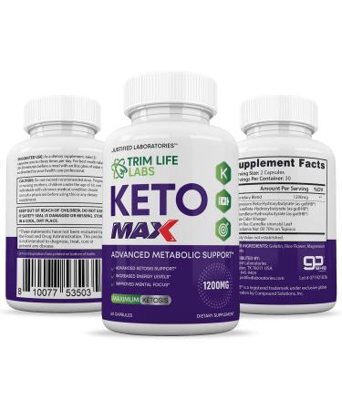 Trim Life Labs Keto Max 1200MG Pills - 2 Pack with Apple Cider Vinegar, goBHB Exogenous Ketones - Advanced Ketogenic Supplement for Ketosis Support - 120 Capsules, 60 Count - Buy Online on GoSupps.com