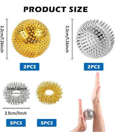 Nizirioo 4-Piece Magnetic Acupressure Balls Set - Hedgehog Massage Balls with 10 Rings for Stress Relief - Gold & Silver - Buy Online on GoSupps.com