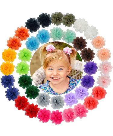 ALinmo 40pcs 2" Chiffon Flower Clips Ribbon Lined Clips Tiny Hair Clips for Baby Girls Infants Toddlers Kids 20 Colors in Pairs 40PCS / 20 Colors in Pairs