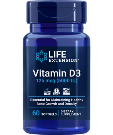 Life Extension Vitamin B12 Methylcobalamin 1mg & Vitamin D3 125 mcg (5000 IU) Supplement Bundle - 60 Count