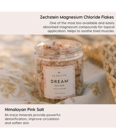 LA SALT CO Dream Aromatherapy Bath Salt Soak - 16 oz | Himalayan Pink Salt, Magnesium Chloride, Lavender Buds & Oil | Relaxation Promoting Formula - Buy Online on GoSupps.com