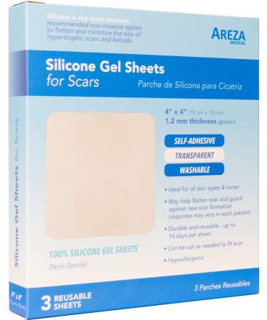 Silicone Gel Sheets for Scars 4 x 4 Three Sheets Per Box  By Areza Medical