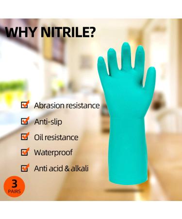 VGO 3 Pairs XL Reusable Nitrile Household Gloves - Latex-Free Waterproof Kitchen & Garden Cleaning Gloves | NT2141 Green - Buy Online on GoSupps.com