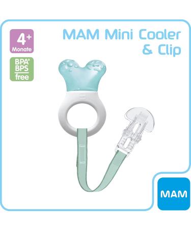 MAM Cooler and Clip - Cooling Bite Ring for Babies 2+ Months | Lightweight Teething Aid in Turquoise - Buy Online on GoSupps.com