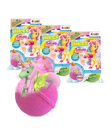 Inkee Galupy Unicorn 3 Set |3x bombs children with surprise bathing balls 3x 100g with Galupy unicorn figures caramel fragrance & jojoba oil 3x Galupy Unicorn