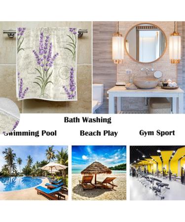 Retro Lavender Stamp Purple Hand Towel 16x30 - Ultra Soft & Absorbent, Grungy Floral Design for Bathroom & Kitchen Decor - Buy Online on GoSupps.com