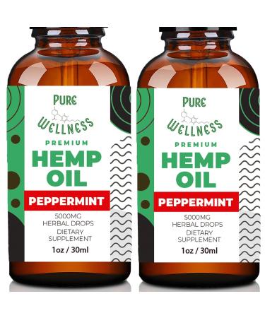 Pure Wellness Hemp Seed Oil Drops Peppermint Flavor for Improved Cognitive Function Omega 3 6 9 Fatty Acids Organic Non-GMO Vegan (5 000mg 2-Pack)