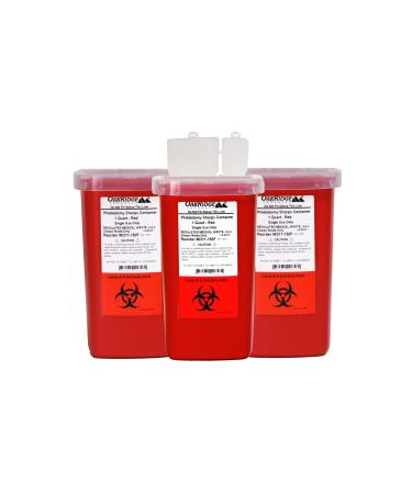 1 Quart Size (Pack of 3) | Oakridge Products Sharps Container with Flip Lid | for Diabetics