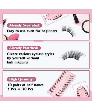 Lash Clusters 10 Pairs Half-Mix: Russian Fluffy Cat Eye Wispy Eyelashes for DIY Extension - Soft & Easy to Wear - Buy Online on GoSupps.com