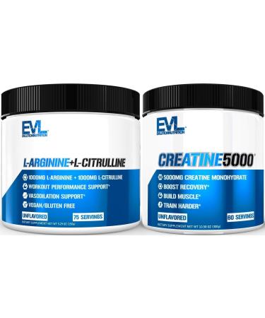 Pure Creatine Monohydrate Powder 5g (Unflavored 60 Servings) Plus L-Arginine and L-Citrulline Nitric Oxide Complex (Unflavored 75 Servings)