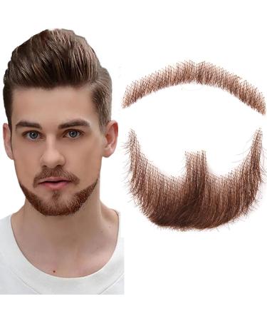 Wiiyita Fake Beard Realistic 100% Human Hair Full Hand Tied Goatee False Beards Lace Invisible Fake Mustache for Men Makeup Entertainment/Drama/Party/Movie Prop Easy Application Model (Brown)