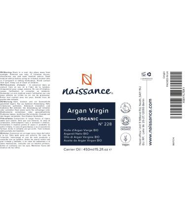 Naissance Organic Argan Oil (no. 228) 450ml - Pure & Natural Anti-Ageing Antioxidant - Moisturiser & Conditioner for Face Hair Skin Beard & Cuticles - Buy Online on GoSupps.com