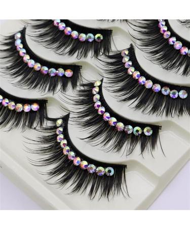Romoty Self-adhesive Rhinestone False Eyelashes - Long, Thick, Curly 3D Multi-color Fake Eyelashes - 5 Pairs - Buy Online on GoSupps.com
