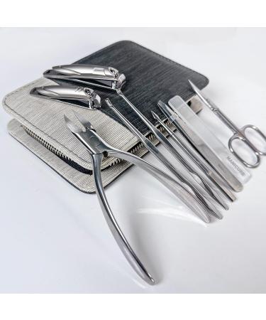 Professional 9-in-1 Manicure Set with Leather Case - Stainless Steel Nail Clippers Kit for Men - Black Grooming Kit with Fingernail & Toenail Clippers - 9 Piece Set - Buy Online on GoSupps.com