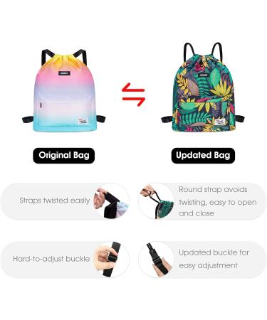 WANDF Drawstring Backpack - Water Resistant Nylon Sackpack for Gym, Shopping, Sport - Leaf Blue - Buy Online on GoSupps.com