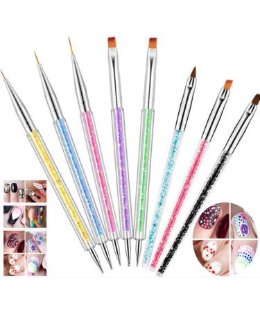 8pcs Doubel Ended Nail Art Brushes Nail Dotting Tool Nail Art Pens Liner Brush Manicure Point Drill Drawing Painting Tools Set for DIY Nail Art Designs Dot Pen Tools for Women Girls