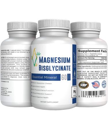AlcheVita Magnesium BisGlycinate 200mg (60 Capsules) - Supports Relaxation, Muscle Cramps, Bone Health & Stress Relief | Easy Digestion Formula - Buy Online on GoSupps.com