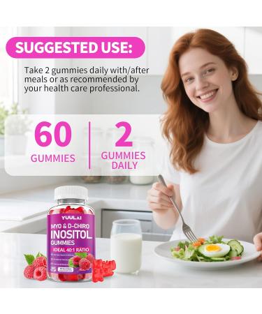 Myo-Inositol & D-Chiro Inositol Gummies 40:1 Ratio Inositol Supplement with Vitamin D3 Magnesium Glycinate Folate & Zinc for Female Health & Wellness Raspberry Flavor 60 Count 60 Count (Pack of 1) - Buy Online on GoSupps.com