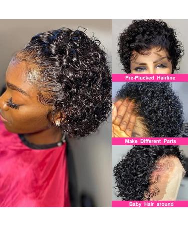 BEULADY 8 inch Pixie Cut Human Hair Lace Front Wig for Black Women - Short Curly HD Lace Front Wig with Pre Plucked Hairline and Baby Hair | Natural Black - Buy Online on GoSupps.com