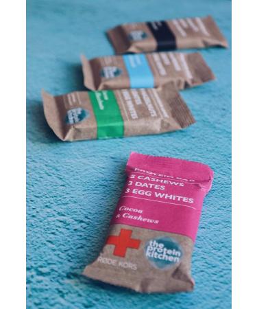 The Protein Kitchen 100% Natural Protein Bars (12 x 55g) - No Added Sugar Nutritional Protein Bars - Cashews & Cocoa - Egg Whites from Free Range Chickens Low Calorie Protein Bars Snack Bars - Buy Online on GoSupps.com