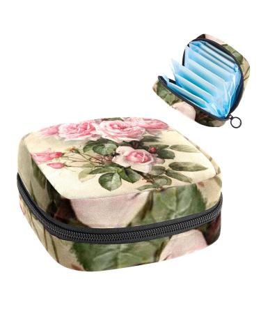 Vintage romantic roses women binding storage pocket feminine menstrual cup bag silent insert holder tampon pockets portable period pocket for women teenage girls 1 piece multicolored 3