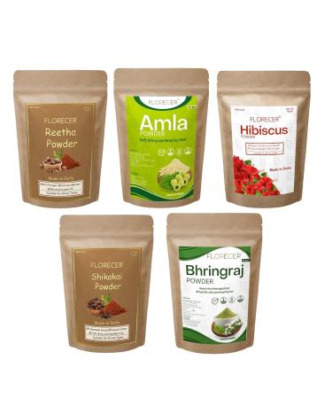 Amla Reetha Shikakai Bhringraj&HibiscusPowder for Hair | 100% Natural Herbal Hair Pack | Strengthens Nourishes & Promotes Growth | Pack of 5 (50g Each Total 250g)