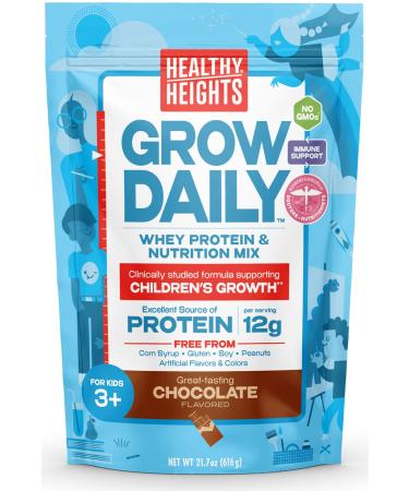 Grow Daily 3+ by Healthy Heights Protein Powder (Chocolate) - Developed by Pediatricians - High in Protein Nutritional Shake - Contains Key Vitamins & Minerals Chocolate 1.3 Pound (Pack of 1)