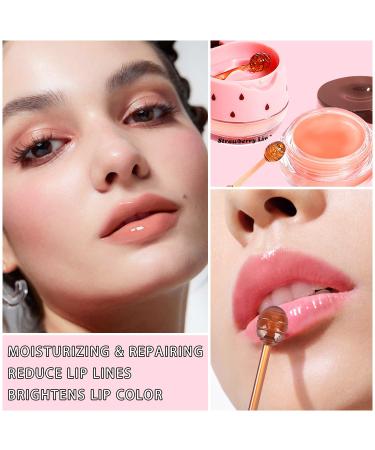 Bee Propolis Strawberry Lip Balm - Hydrating Lip Sleeping Mask for Dry Lips | Strawberry Extract & Propolis | Moisturizing Exfoliating Lip Treatment in Honey Pot Strawberries - Buy Online on GoSupps.com
