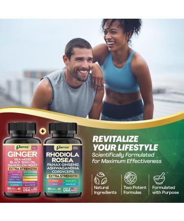 Dynamic Duo Herbal Bundle Ginger Rhodiola Rosea Sea Moss Ashwagandha Black Seed Oil Panax Ginseng Turmeric Dandelion Cordyceps Ginkgo Biloba ACV Elderberry Manuka Honey 60 Count (Pack of 2) - Buy Online on GoSupps.com