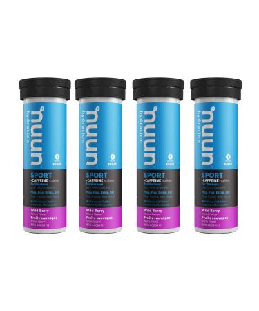 Nuun Sport + Caffeine: Electrolyte Drink Tablets Box of 4 Tubes (40 servings) Wild Berry Electrolyte Hydration Supplement Wild Berry 500 ml (Pack of 4)