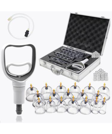 Professional Cupping Set, Chinese Cupping Therapy Set for Body Massage Pain Relief, Cupping Kit Includes 18 Massage Cups 10 Acupressure Magnets 1 Vacuum Pump 1 Storage Suitcase