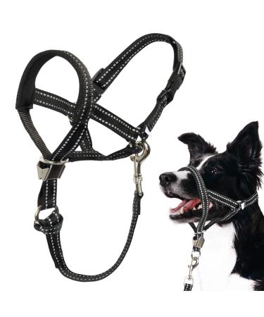 Barkeless dog collar no pulling soft halter with a safety clip for heavy pullers strong dog training halter stops pulling for walks medium-sized and large dogs m (snout: 7 "-12.5") Black