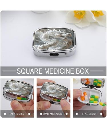 White Dragon Style Pill Box - 2 Compartment Decorative Metal Pill Organizer for Pocket & Purse - Portable Medicine Case - Buy Online on GoSupps.com