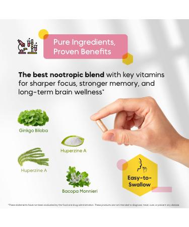 Brain Neuro Matrix Memory & Focus Nootropic with Ginkgo Biloba & Huperzine A Caffeine-Free Vegan Brain Supplement for Clarity Focus & Mood 90 Capsules (3-Month Supply) - Buy Online on GoSupps.com
