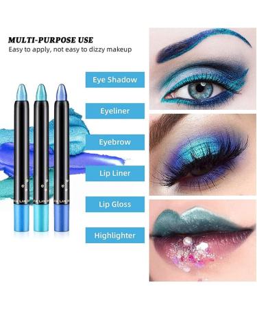 Pearl Color Eye Makeup Highlighter Pen Rotating Eyeshadow Stick Silkworm Pen Makeup Gloss Paillette (Blue One Size) - Buy Online on GoSupps.com
