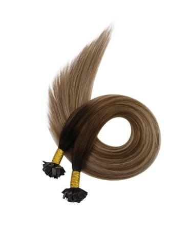 UGEAT 14 Flat Bonding Keratin Hair Extensions - 35cm Remy Brazilian Hair Dark Brown to Light Gold Brown Tips 1g 50 Sticks/Package - Buy Online on GoSupps.com