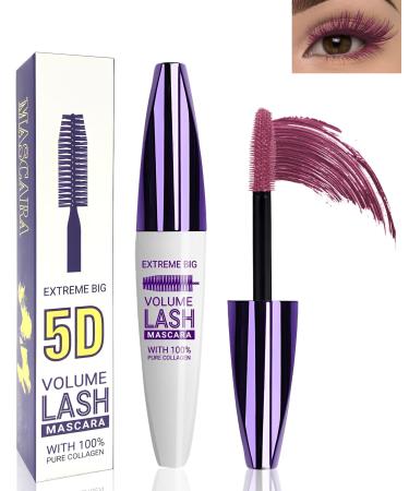 5D Burgundy Mascara for Eyelashes-1Pcs Longlasting Waterproof Smudge-Proof Colored Tubing Mascara Volume and Length Volumizing Curling Defining Eye Lashes Fiber Mascara for Women Halloween Eye Makeup 08#Burgundy