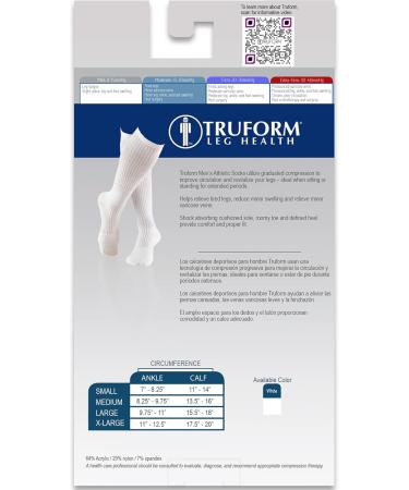 Truform Compression Socks for Men - 15-20 mmHg Cushion Foot Knee High White Large (1 Pair) - Best for Travel & Daily Comfort - Buy Online on GoSupps.com