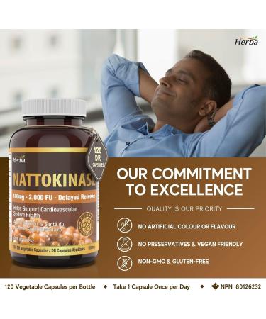 Herba Nattokinase Supplement 2000 FU 100mg 120 Delayed Release Capsules | Helps to Support Heart Health | Made in Canada - Buy Online on GoSupps.com