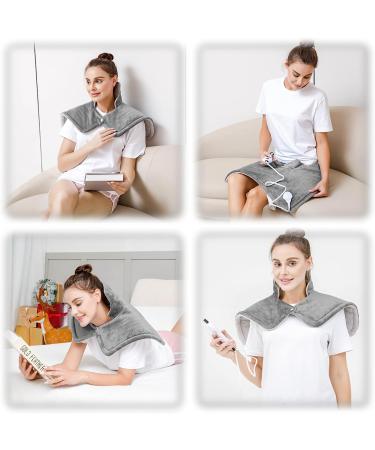 Large Electric Weighted Heating Pad for Neck and Shoulders - 6 Heat Settings, Pain Relief, Washable - 22.8''x16.5'' Light Grey - Buy Online on GoSupps.com
