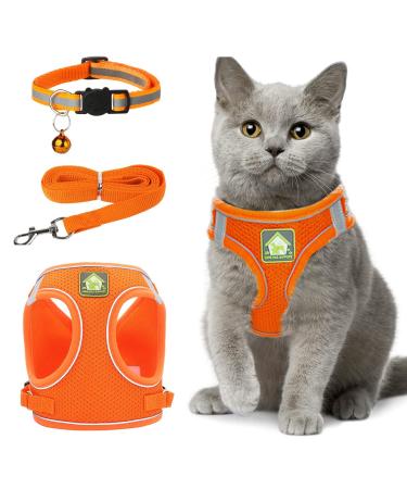 Zhenle cat dishes breakout with cat leash adjustable reflective cats dishes set with leash orange cats dishes contain collars and breast dishes (s)