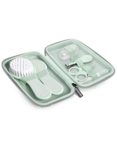 Suavinex Baby Care Kit Complete and Portable Baby Manicure Set Contains: Brush and Comb + Finger Toothbrush + Scissors + File + Nail Clipper 6 Pieces Green