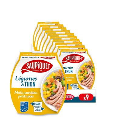 SAUPIQUET - L gumes & Thon - Ma s Carottes Petits Pois - Salade Pr te Consommer - Temp rature Ambiante - Id al Pique-Nique - Poisson Issu P che Tra abilit Garantie - 9 Conserves (160 g) Thon Ma s Carottes & Petits Pois 160 g (Lot de 9)