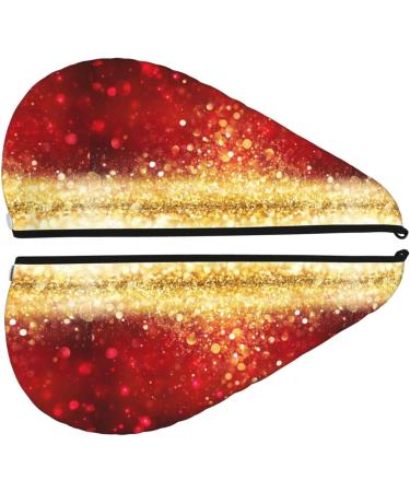 Hair Towel Wrap with Button - Fast Drying Hair Turban - Red Gold Glitter Head Towel - Buy Online on GoSupps.com