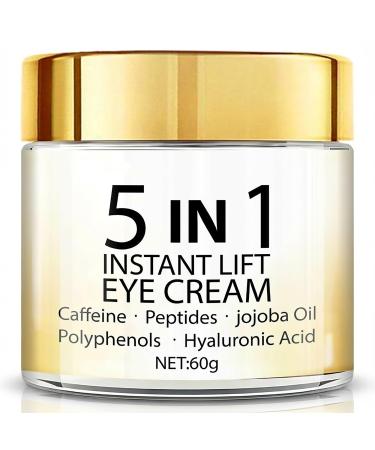 Grospe 5 in 1 Eye Cream for Dark Circles & Puffiness Anti Aging Instant Lifting Under Eye Cream for Bags Wrinkles & Fine Lines Firming Eye Treatment with Caffeine Hyaluronic Acid Hydrating 2.1Oz