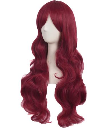 MapofBeauty 28 Inch Red Long Curly Synthetic Wig with Side Bangs for Women - Buy Online on GoSupps.com
